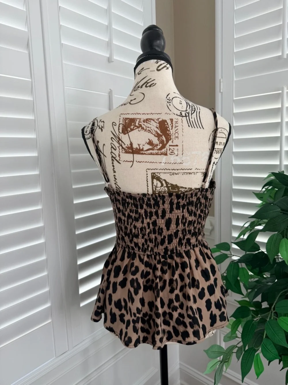 BiBi Leopard Print Smocked Peplum Camisole Top Size Medium - Picture 3 of 8